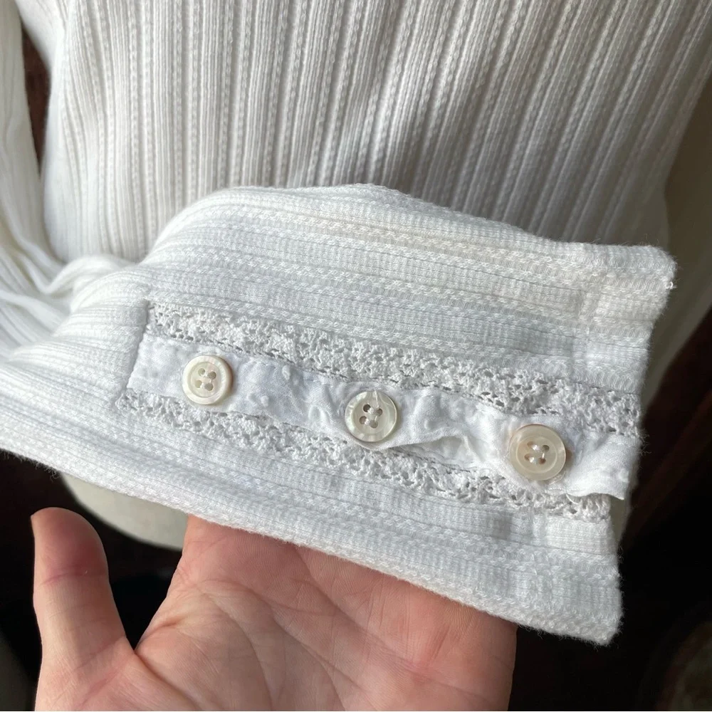 Free People White cotton lace Square-Neck Ribbed Long-Sleeve Top - Picture 4 of 7